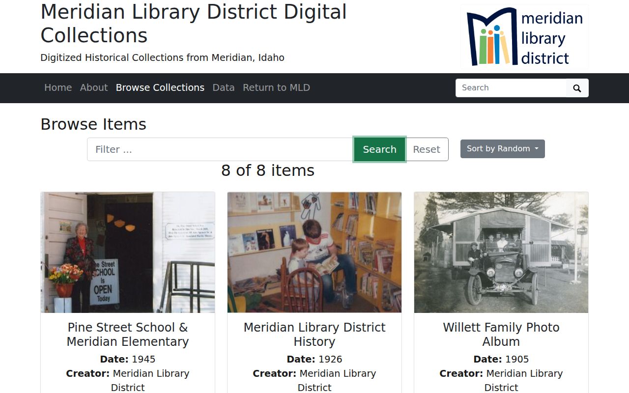 Meridian History Center digital collections browse page