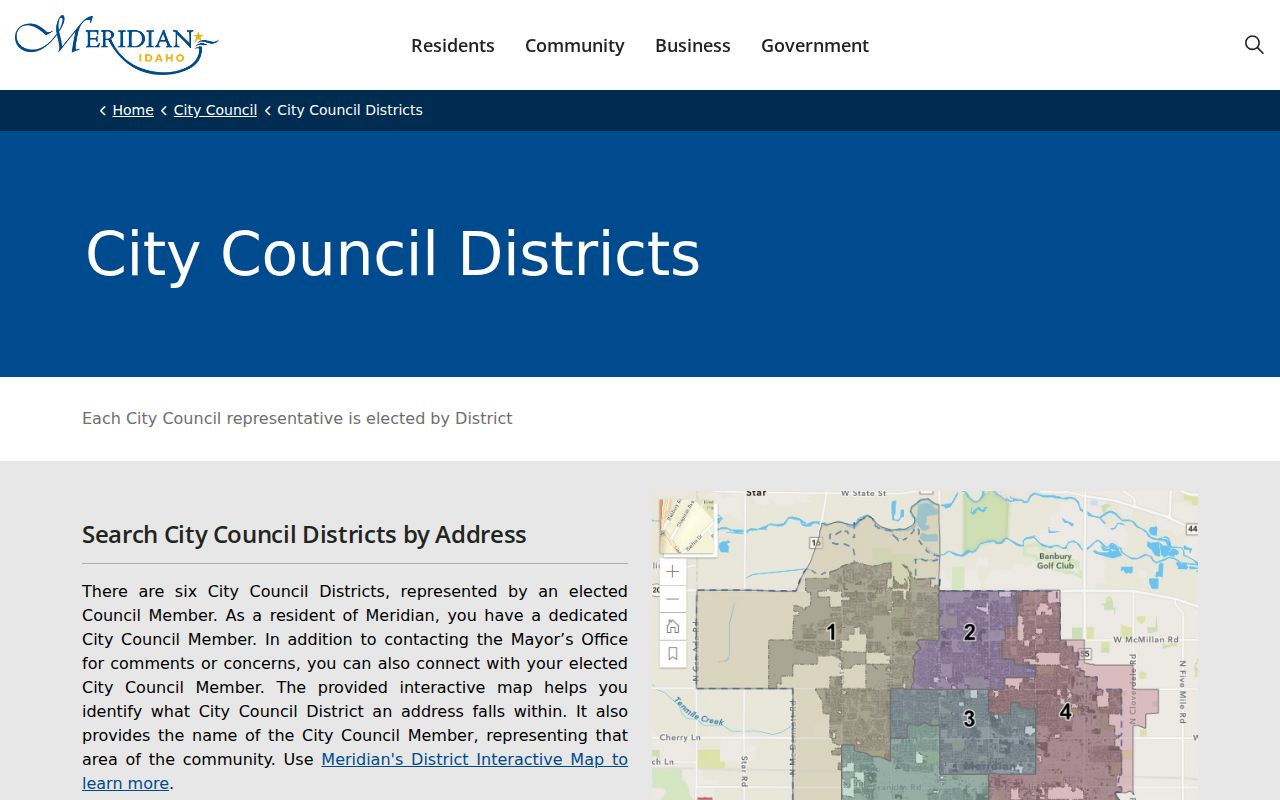 Meridian neighbors located with the six council district map