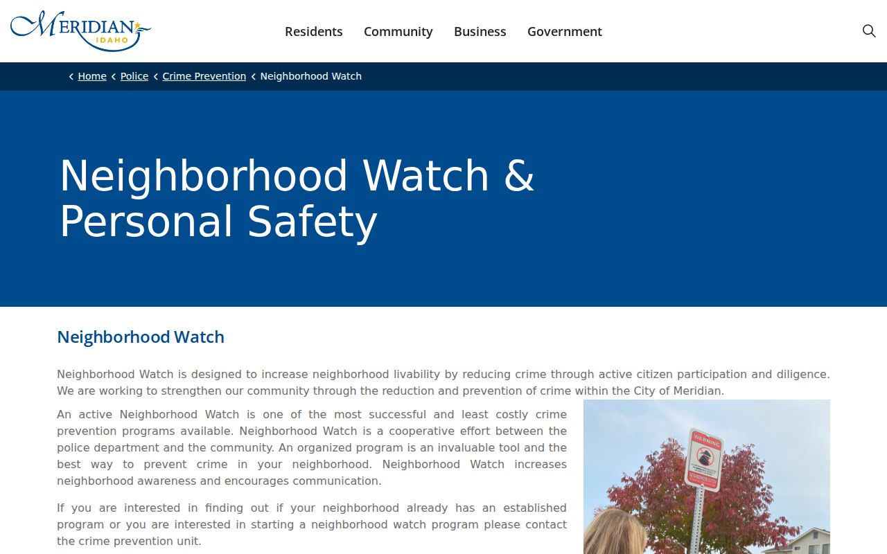 Meridian neighbors and Neighborhood Watch information