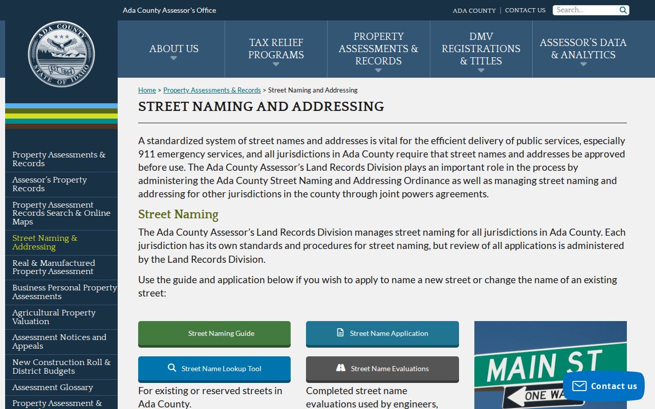 Ada County street naming and addressing guidance for Meridian-area records